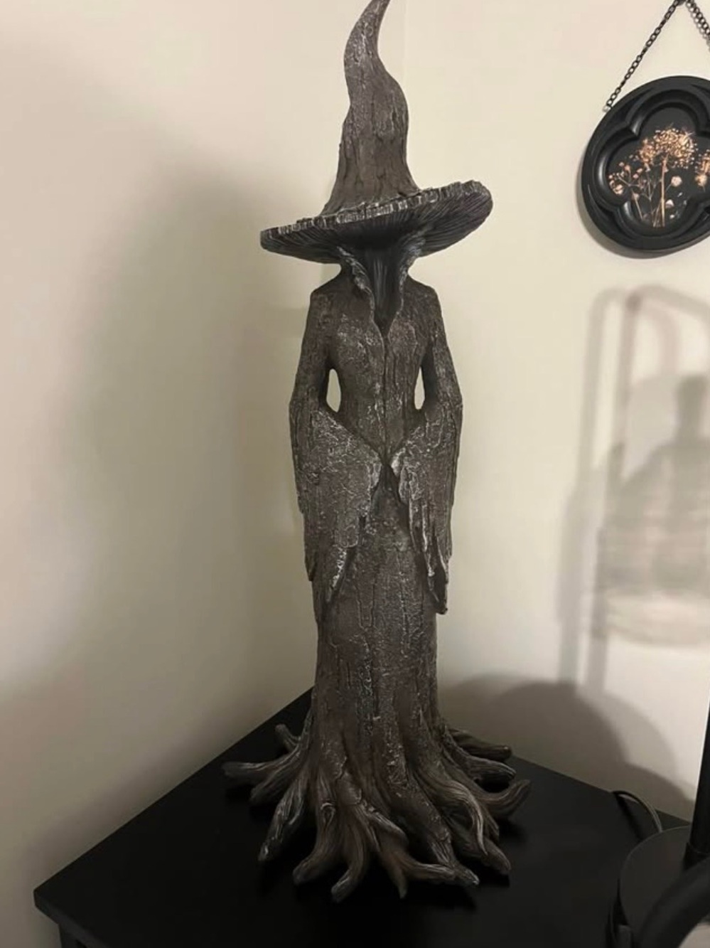Handcrafted Dark Brown Witch Mushroom Sculpture - Home Art